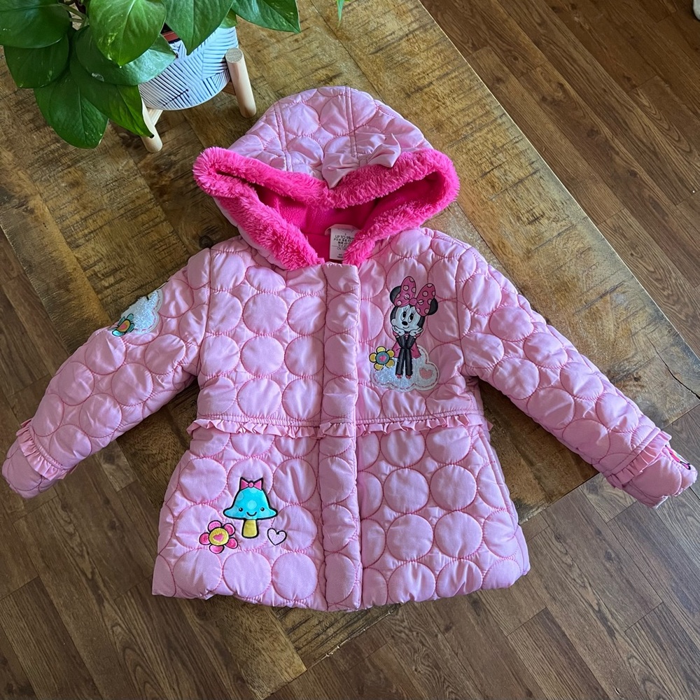 Disney Store Pink Puffer Minnie Mouse Hooded Jacket Size 3